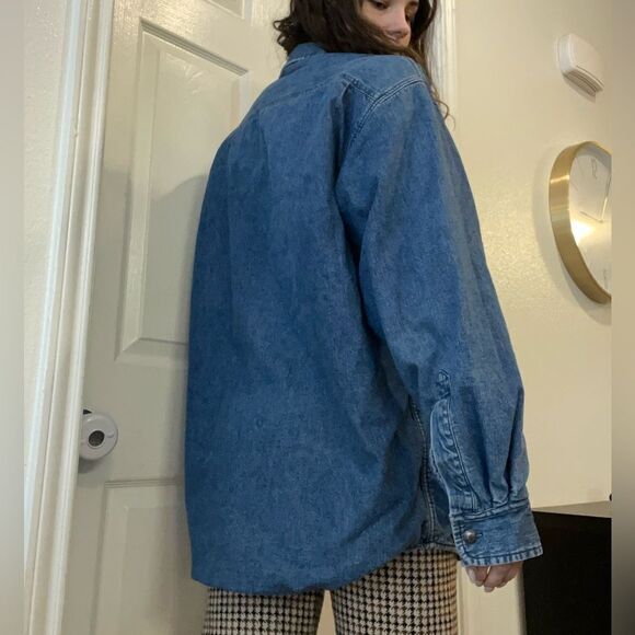 Vintage Orvis Aztec Blanket Lined Denim Chambray Jacket Size Large - Picture 4 of 5